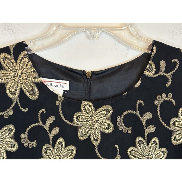 TALBOTS Vintage Floral Brocade Sheath Dress 6 Black Metallic Gold Jacquard Party - Picture 5 of 12